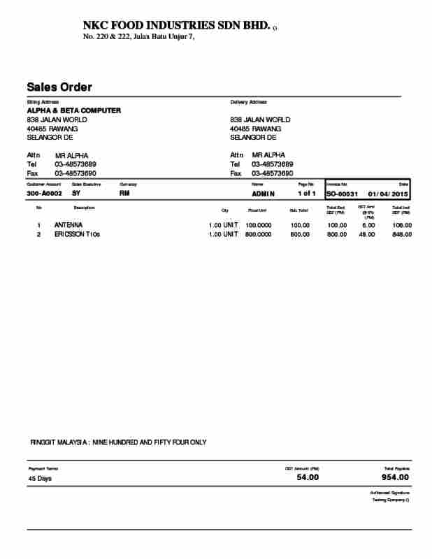Sales Order Tax - With Deposit